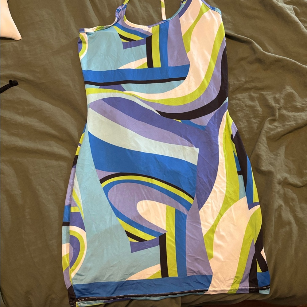PrettyLittleThing Blue Sheath Mini Dress One Shoulder Sleeveless Night Out